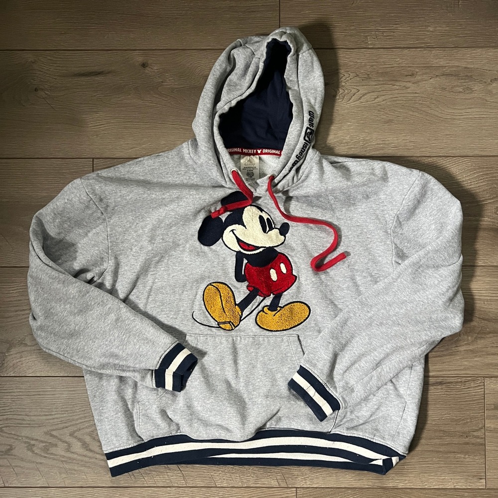 Walt Disney World Womens Medium Grey Hooded Embroidered Mickey Mouse Sweatshirt